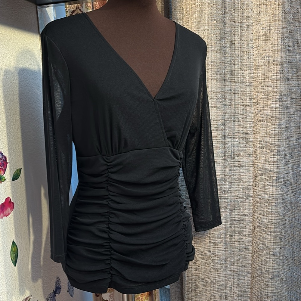 Elegant Black Ruched V-Neck Top